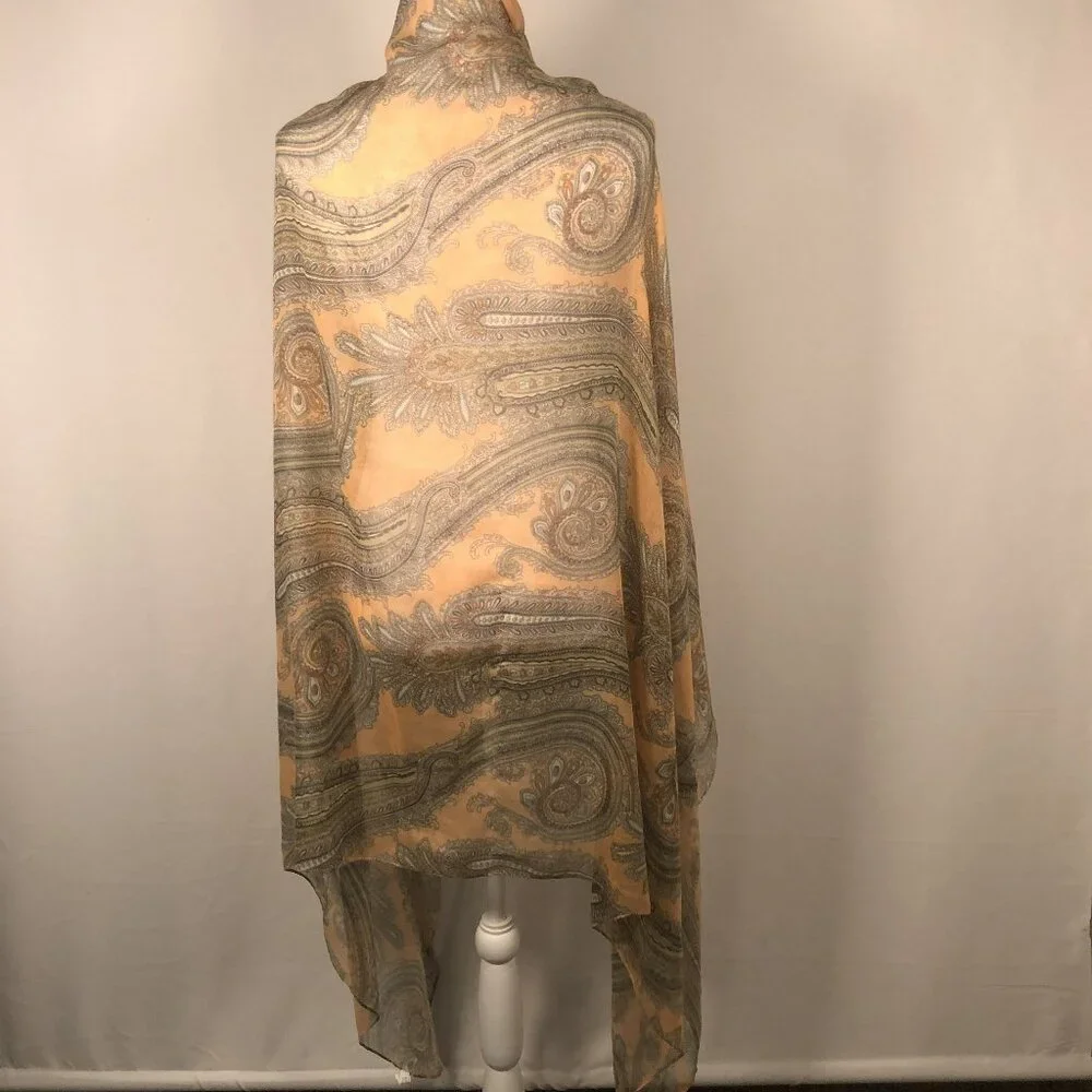Vintage Boho Paisley Shawl Wrap – Sheer Viscose Resort Scarf
